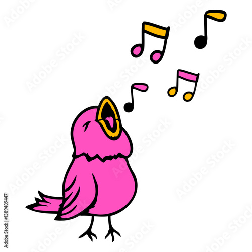 Music notes singing bird sparrow sings chirps fun Isolated Vector Graphic Design Illustration
