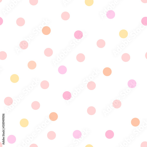 Cute pastel dots seamless pattern. Simple classical pale dotted background. Bright pink and yellow fabric design. Vector illustration