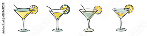 martini glass with lemon twist icon, martini glass with lemon twist vector,