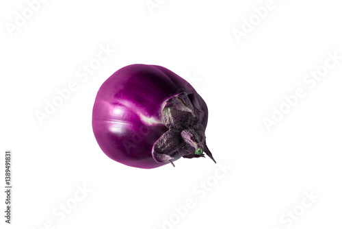 Round Eggplant variety Helios, purple vegetable on isolated background. Raw berry, fresh nightshade fruit photo