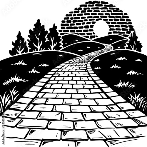 brick road silhouette vector