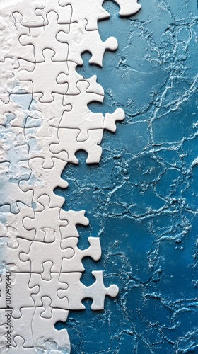 White puzzles on a blue background symbolizing problem solving and creativity. Suitable for educational materials, presentations about creativity and problem solving.