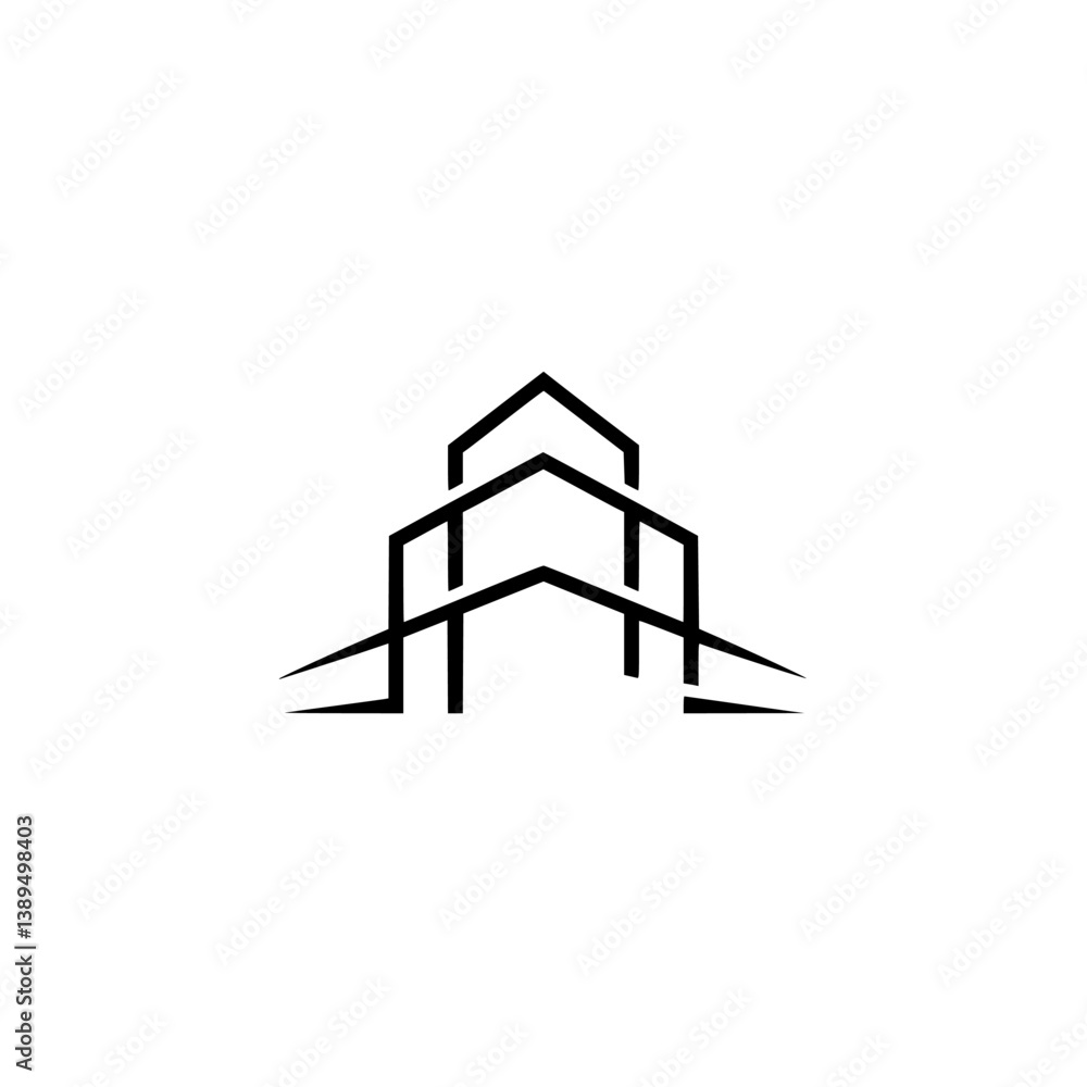 Minimalist Architectural Logo: Modern Building Outline on White Minimalist Architectural Logo: Modern Building Outline on White