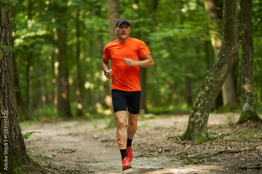 Man running on forest path.........