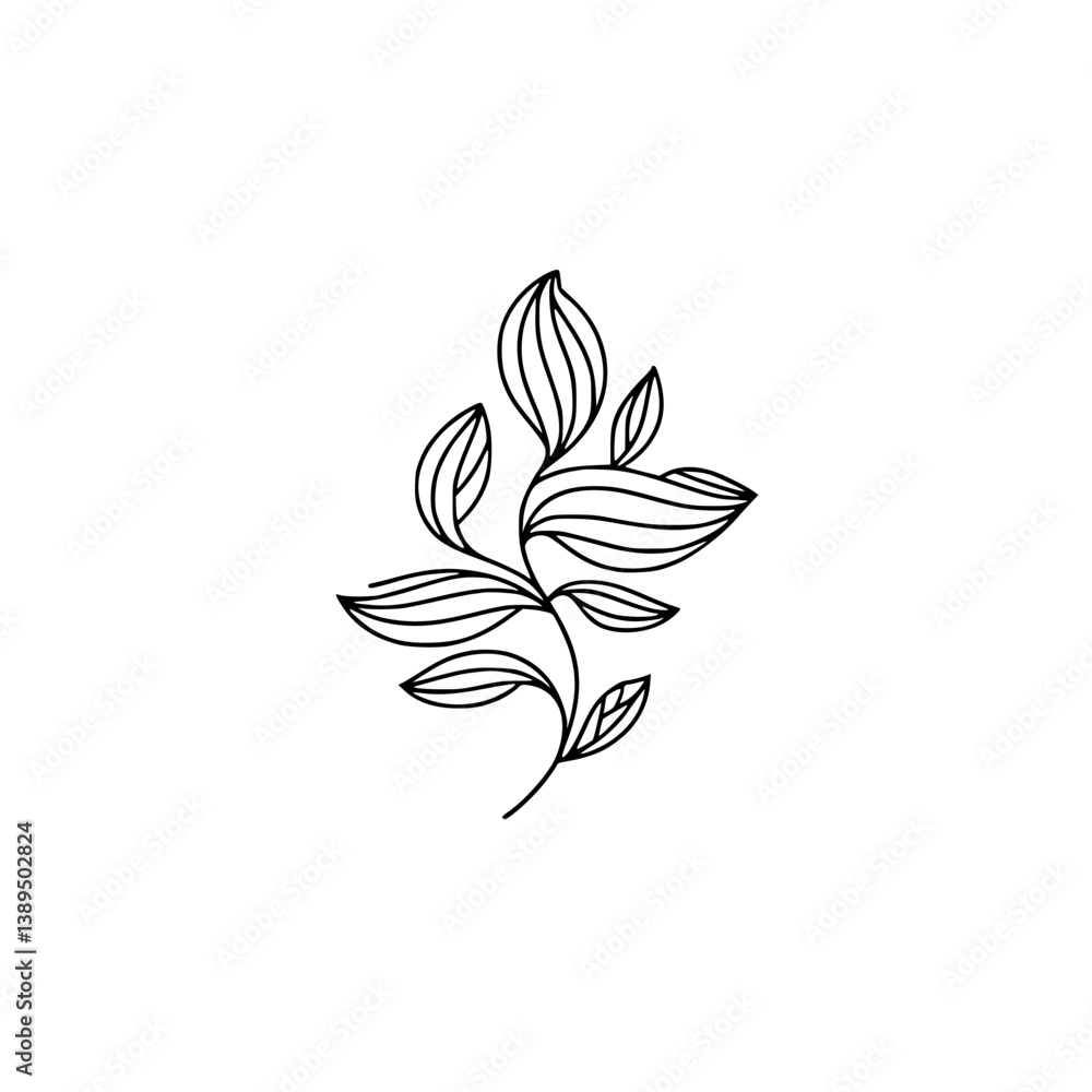 Fototapeta premium Minimalist Line Art Botanical Branch on White Background
