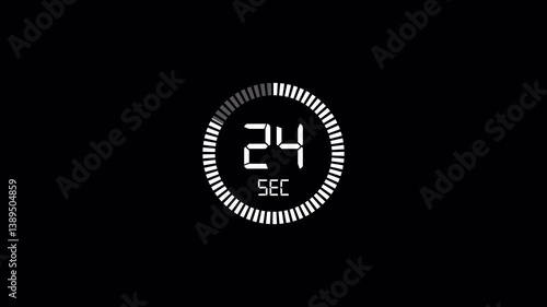 30 second countdown timer animation from 30 to 0 on a transparent background, countdown timer with alpha channel in 4k. 	

