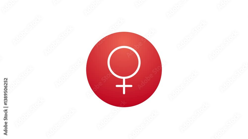 Animated button with icon. Healthcare collection. Woman gender symbol. White contour in red gradient frame with alpha channel. Reveal, 3 clicks and disappear animation for ui. Animated button with icon. Healthcare collection. Woman gender symbol. White contour in red gradient frame with alpha channel. Reveal, 3 clicks and disappear animation for ui.