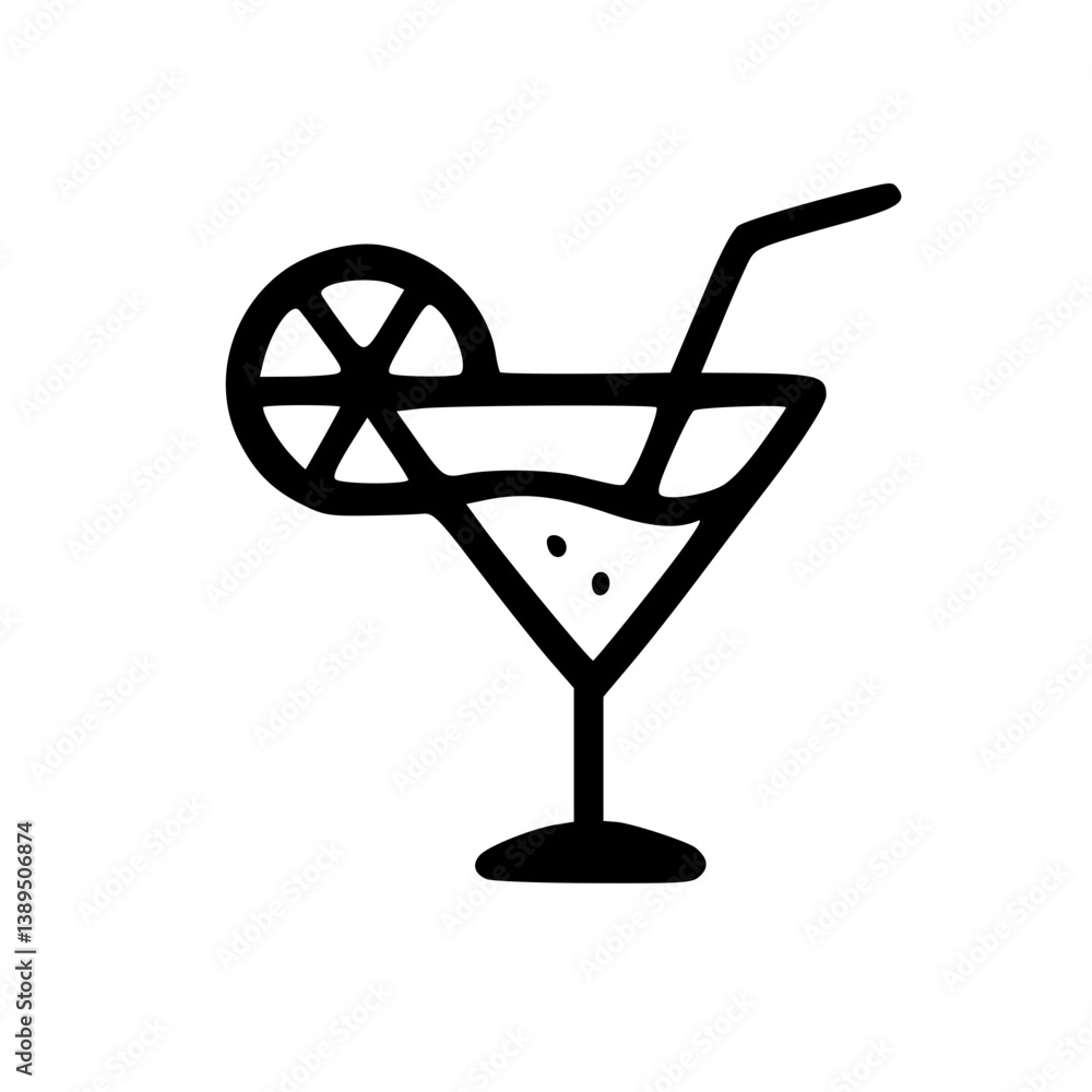 Minimalist Cocktail Icon with Lemon Slice Minimalist Cocktail Icon with Lemon Slice