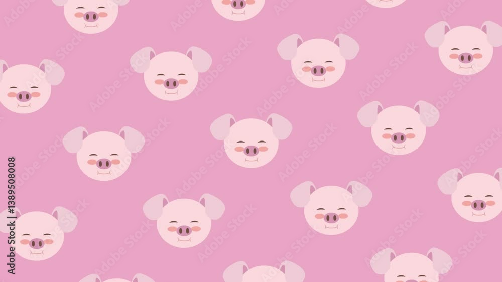 Looping Adorable Pig Face Seamless Pattern Animation Background Looping Adorable Pig Face Seamless Pattern Animation Background