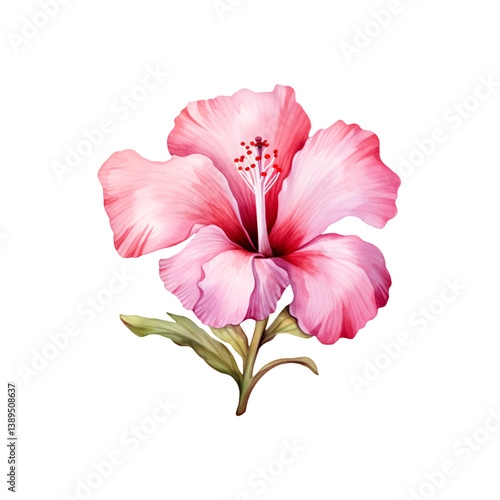 Pink Hibiscus Watercolor Flower Clipart – Single Bloom PNG with Transparent Background, 300 DPI Hand-Painted Floral Design for Invitations, Greeting Cards, Sublimation, Stickers, and Wall Art

