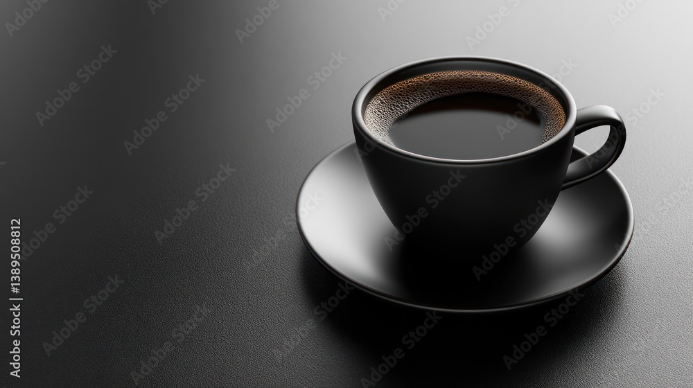 Fototapeta premium Dark coffee in a simple black cup and saucer