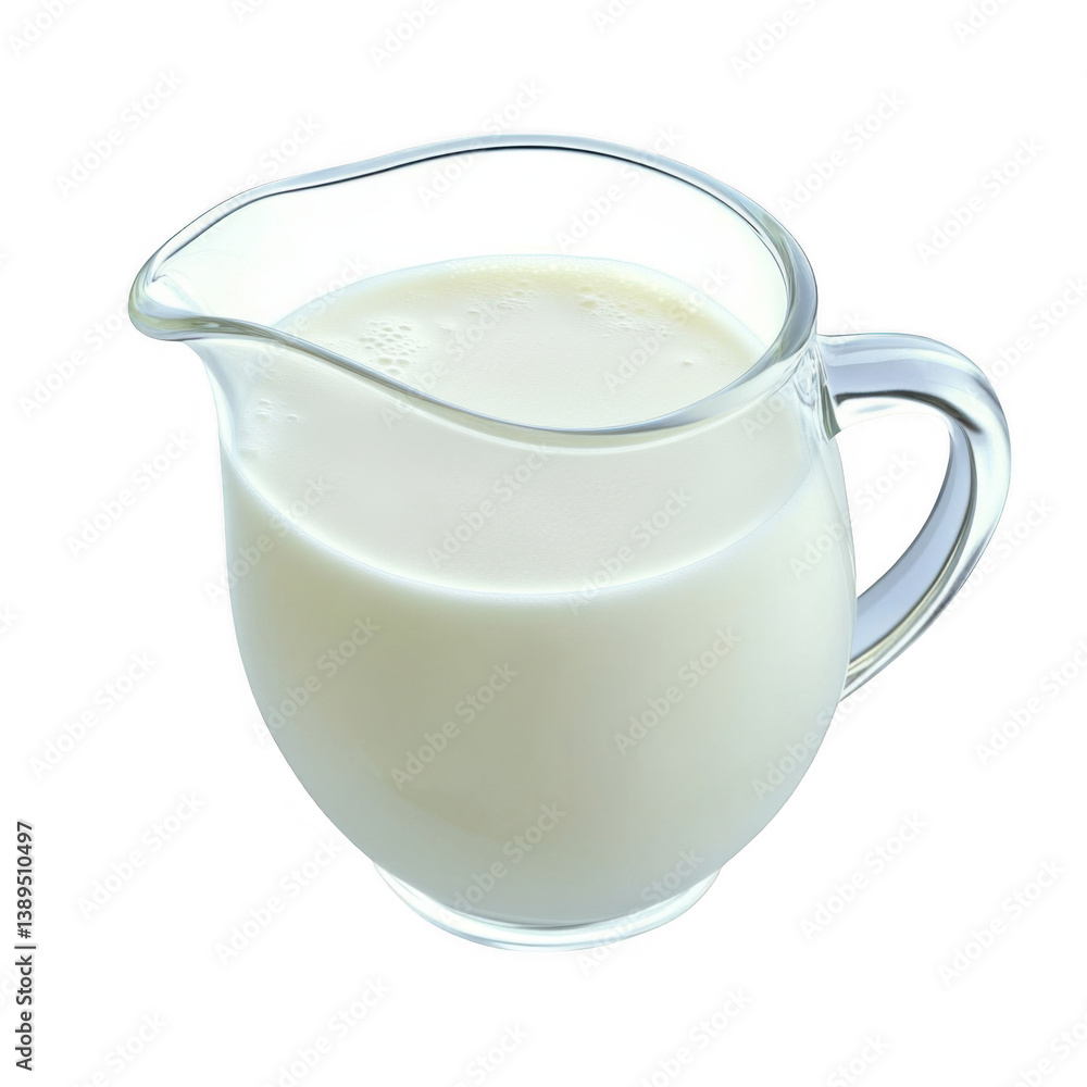 Clear glass pitcher filled with fresh milk on a transparent background for culinary uses or presentations Clear glass pitcher filled with fresh milk on a transparent background for culinary uses or presentations
