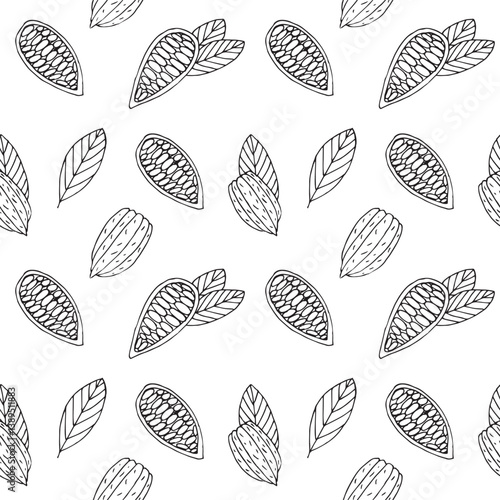 Cocoa beans seamless pattern, hand drawn, vector illustration