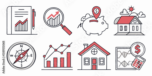 Line Art Finance Investment Icons Growth Analysis Real Estate Graphic