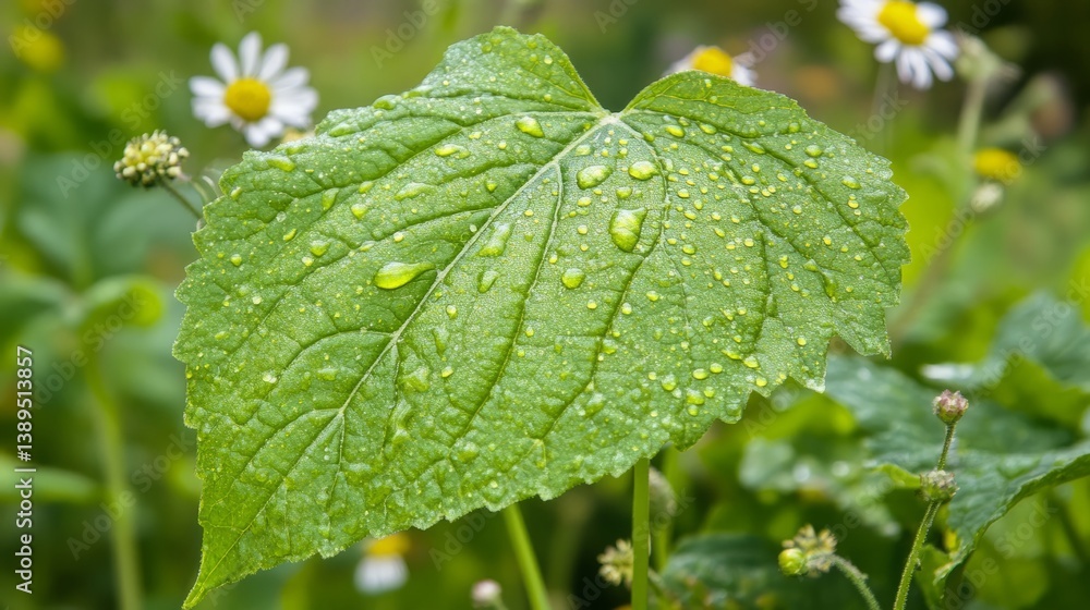 Vibrant green leaf with dewdrops amidst blooming wildflowers, symbolizing nature's beauty and environmental harmony.
Vibrant green leaf with dewdrops amidst blooming wildflowers, symbolizing nature's beauty and environmental harmony.