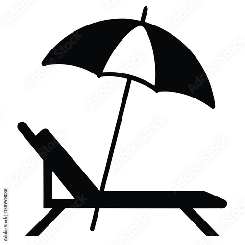 Relaxing Beach Scene Lounger and Umbrella Icon