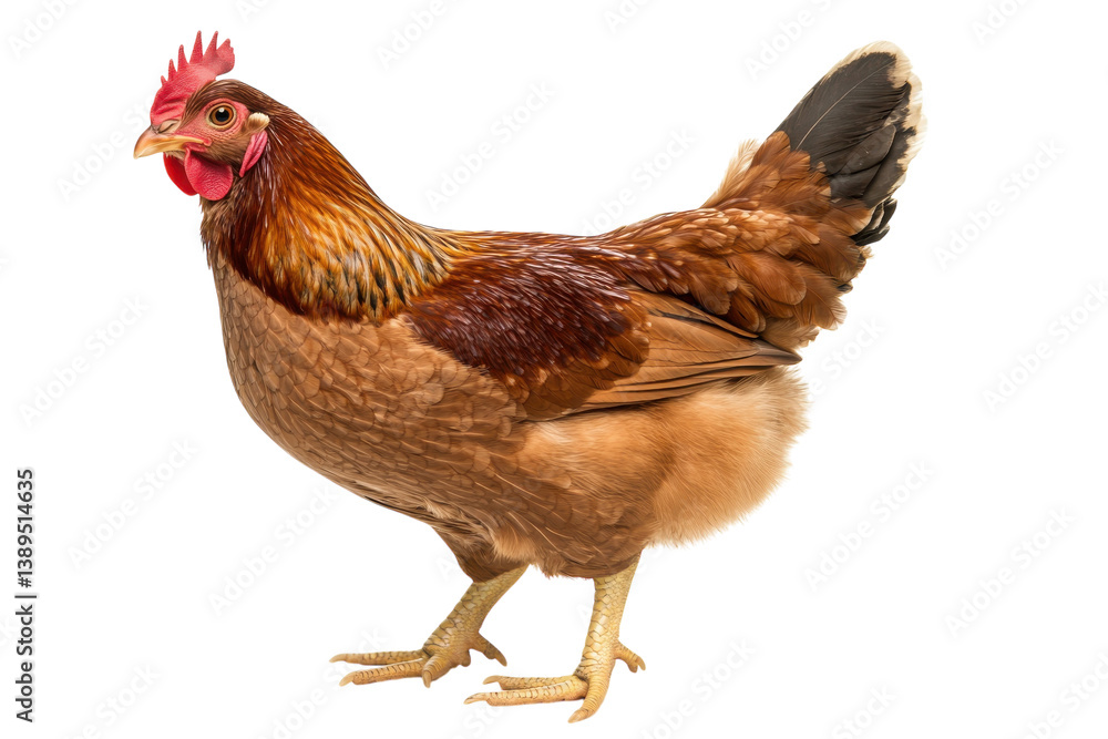 Fototapeta premium A beautiful brown hen isolated on white background showcasing rich plumage and vibrant colors in a