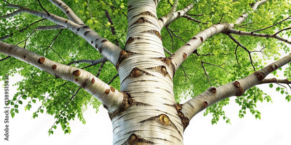 Fototapeta premium Majestic Thick Birch Tree Isolated on White Background - Perfect for Design Projects