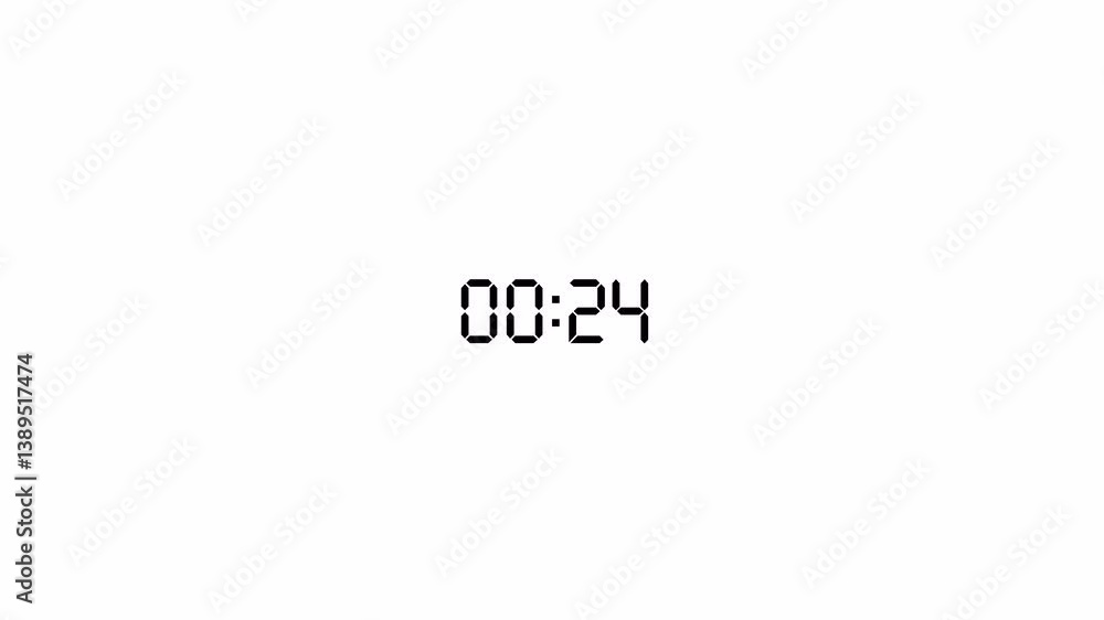30 second countdown timer animation from 30 to 0 on a transparent background, countdown timer with alpha channel in 4k.