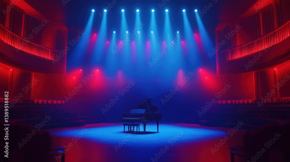 Obraz premium Grand Piano Stage Concert Red Blue