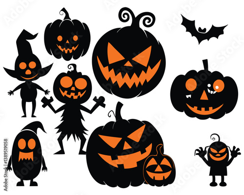 Spooky Halloween Characters and Pumpkins