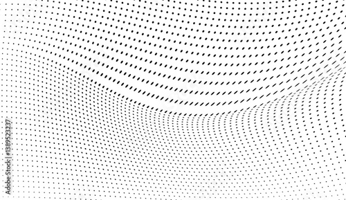 Abstract halftone wave dots background. Futuristic twisted grunge pattern, dots, circles. Vector modern optical pop art texture for posters, business cards and etc