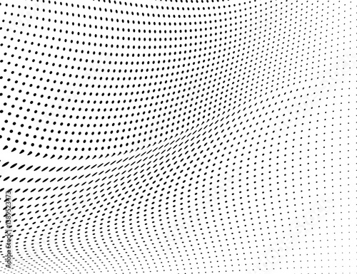 Abstract halftone wave dotted background - futuristic twisted grunge pattern with dot circles