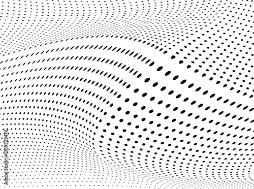 Abstract halftone wave dotted background - futuristic twisted grunge pattern with dot circles