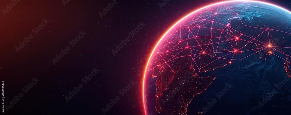 Obraz premium Earth with glowing network and cyberspace data grid concept. Abstract digital globe representing connectivity and networks.