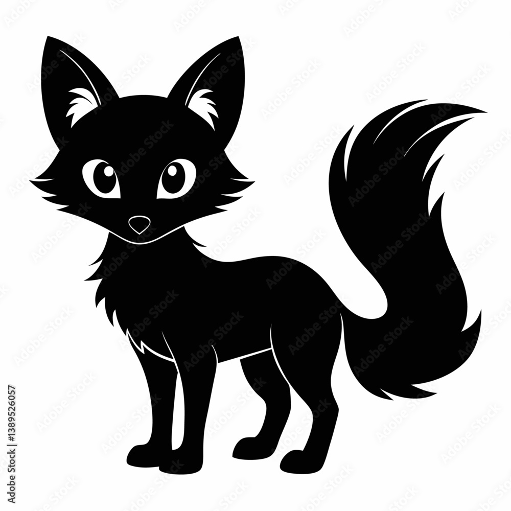 Obraz premium fox kit silhouette black color isolated white back 
