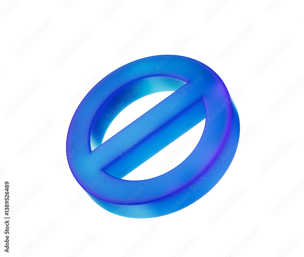A glowing blue prohibition icon with a diagonal bar, symbolizing restriction. 3d illustration A glowing blue prohibition icon with a diagonal bar, symbolizing restriction. 3d illustration