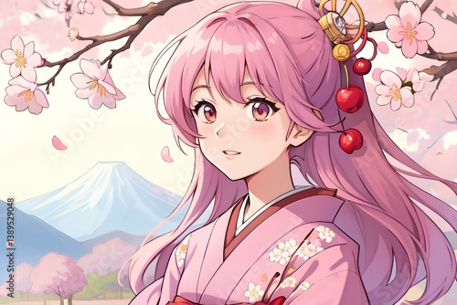 Anime girl with cherry blossoms in the background