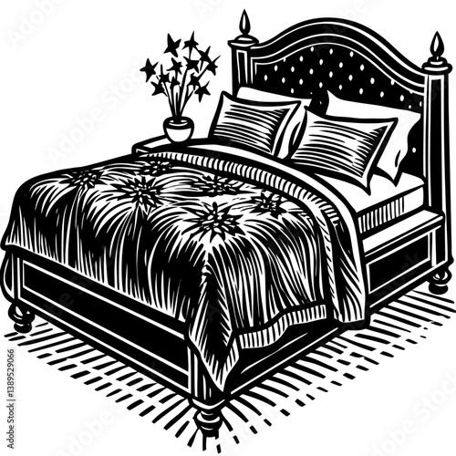 full size bed black color on white vector. 