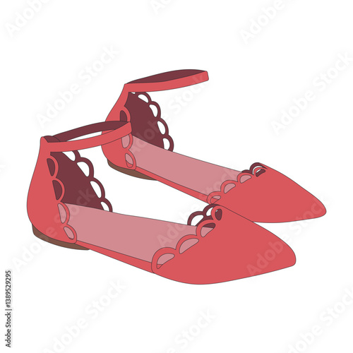 Red ballet, sandals shoes. Fashionable women's shoes. Vector illustration in a flat style. 