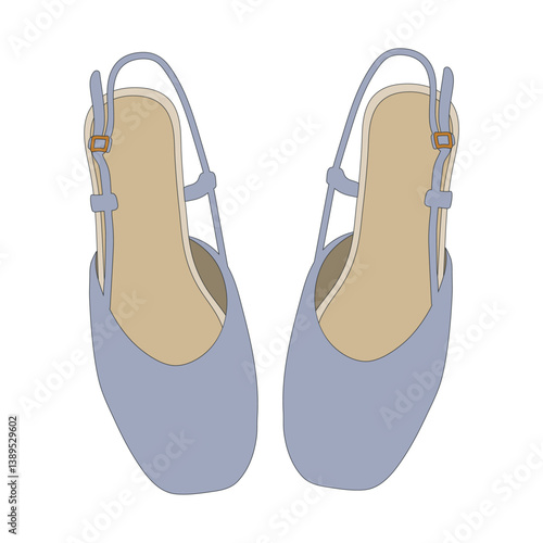 Blue ballet, sandals shoes. Fashionable women's shoes. Vector illustration in a flat style. 