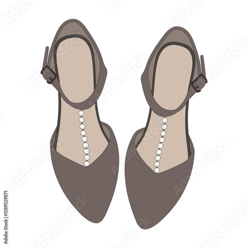 Grey ballet flats, sandals with beads. Fashionable women's shoes. Vector illustration in a flat style.