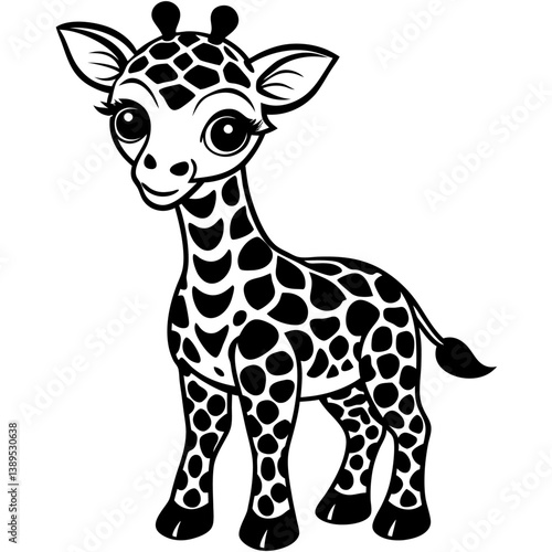 giraffe only calf  black color on white vector. 