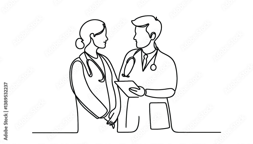 Simple one line drawing  of hospital doctor consulting , transparent background PNG image