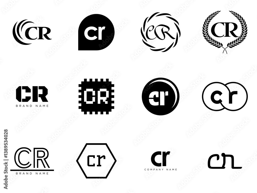 CR logo company template. Letter c and r logotype. Set different classic serif lettering and modern bold text with design elements. Initial font typography. CR logo company template. Letter c and r logotype. Set different classic serif lettering and modern bold text with design elements. Initial font typography.
