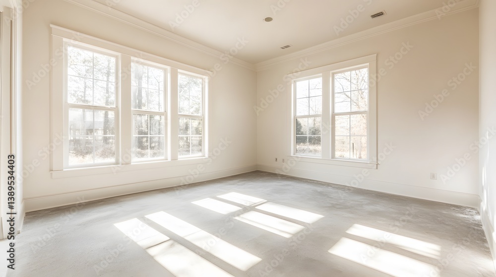 Obraz premium Bright Empty Room Sunlight Floor New House Construction Interior