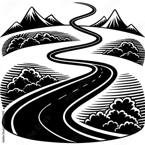 hard turn road black color on white vector. 