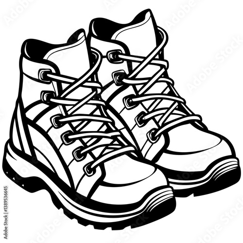 hiking boots black color on white vector. 