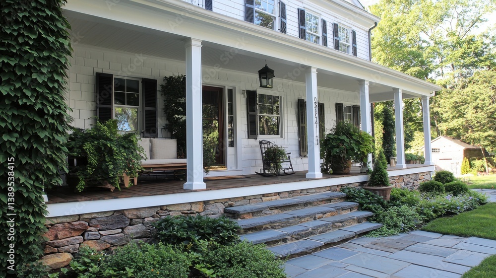 Minimalist porch design with smooth slate tiles, elegant outdoor lounge, and cascading green plants for a fresh ambiance. Minimalist porch design with smooth slate tiles, elegant outdoor lounge, and cascading green plants for a fresh ambiance.