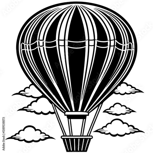 Hot air balloon in black color on a white vector. 