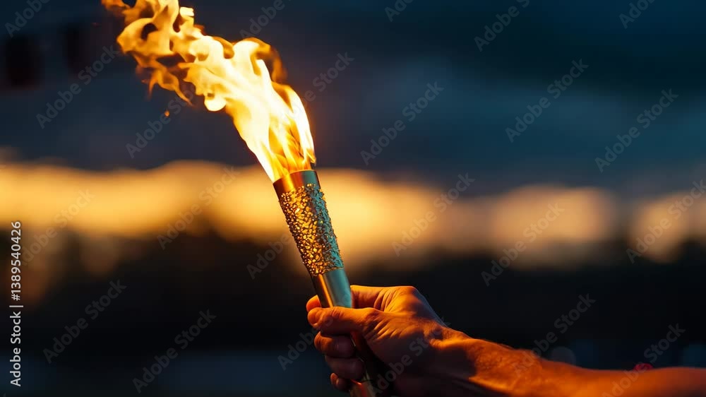 Fire torch in male hand.
