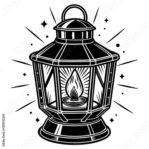 lantern black color on white vector.
