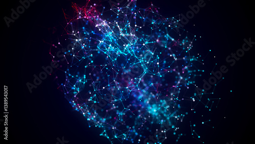 Blue sphere consisting of points and lines. Modern wireframe elements. Technology grid sphere. 3d rendering.