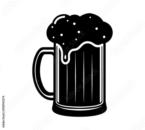 a classic beer mug with a thick layer of foam on top. It's perfect for representing a refreshing drink, relaxation, or social gatherings vector illustration