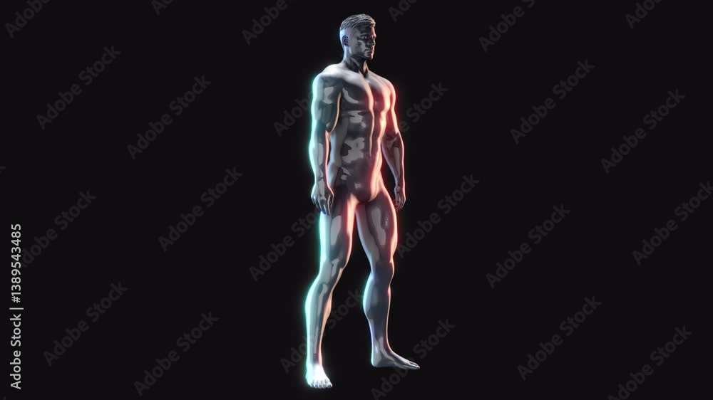 A looping animation of a male 3D character performing air squats, rendered in a reflective chrome style with an embedded alpha for easy drag and drop. A looping animation of a male 3D character performing air squats, rendered in a reflective chrome style with an embedded alpha for easy drag and drop.