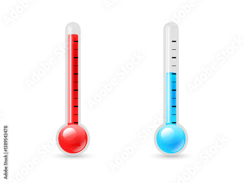 Red and Blue Thermometers Showing Temperature Levels Vector Set